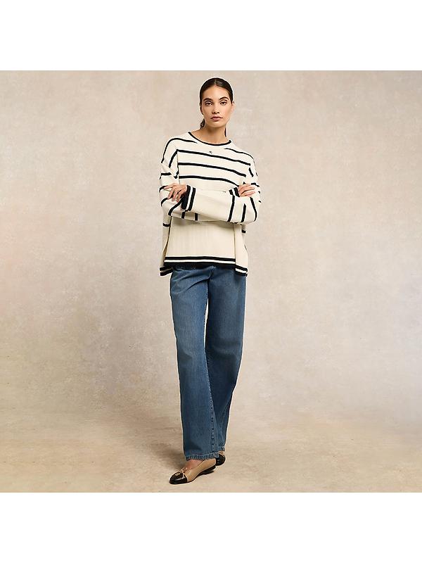 Holland Cooper Women's Antonia Crew Neck Knit - Navy Blue / Natural Stripe Image 5
