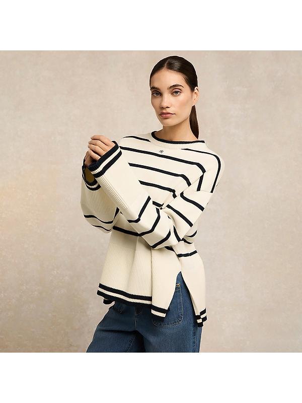 Holland Cooper Women's Antonia Crew Neck Knit - Navy Blue / Natural Stripe Image 6
