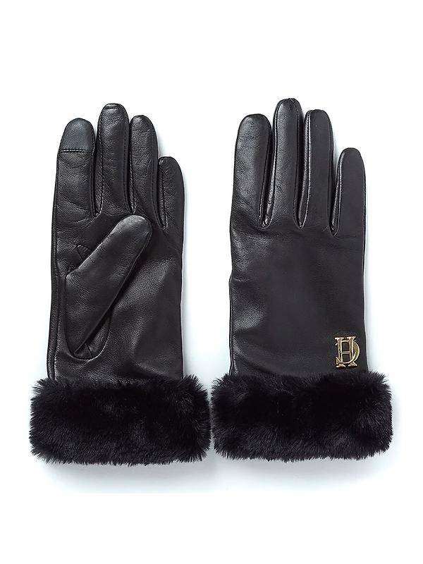 Holland Cooper Women's Cashmere Lined Faux Trim Leather Gloves - Black Product Image