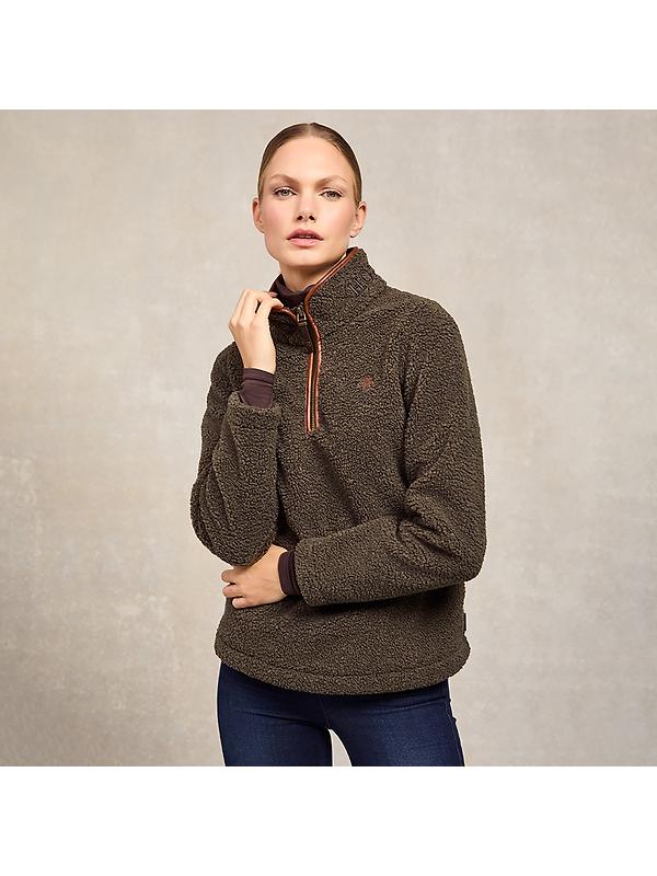 Holland Cooper Women's Country Fleece Quarter Zip - Khaki Borg Image 2
