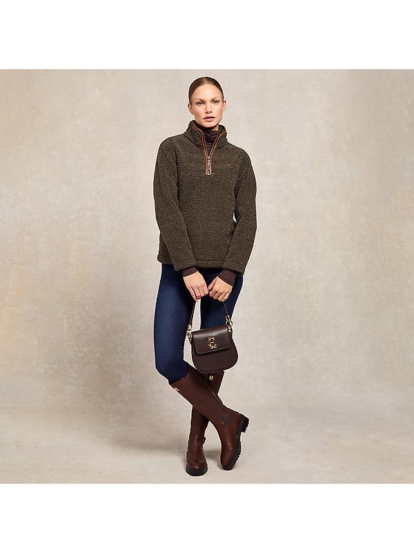 Holland Cooper Women's Country Fleece Quarter Zip - Khaki Borg Image 5