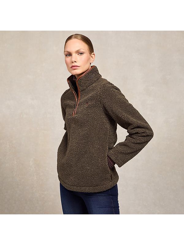 Holland Cooper Women's Country Fleece Quarter Zip - Khaki Borg Image 9