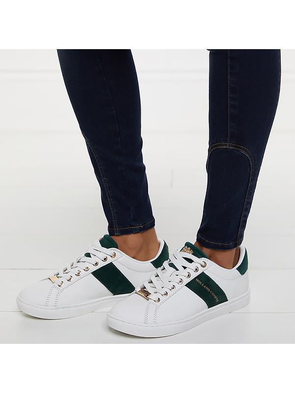 Holland Cooper Women's Knightsbridge Court Trainers - White Racing Green Image 3