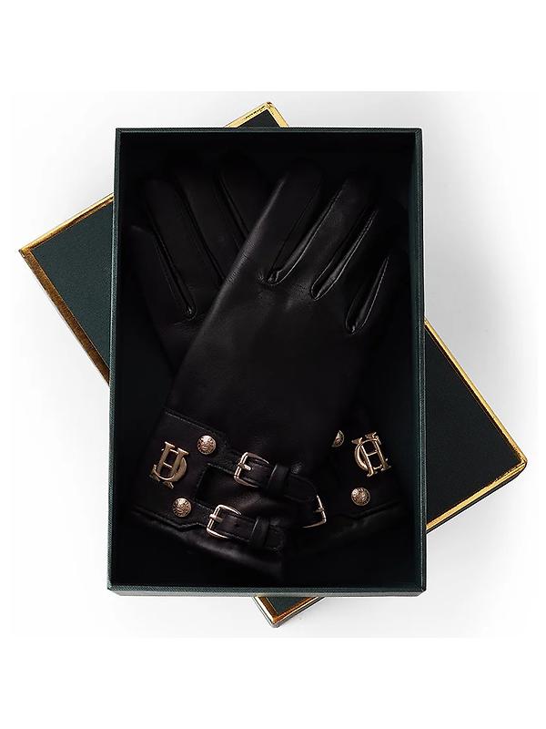 Holland Cooper Women's Monogram Leather Gloves - Black Image 6