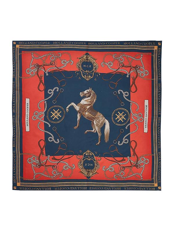 Product image of Holland Cooper Women's Regal Horse Silk Scarf - Ink Navy Neroli