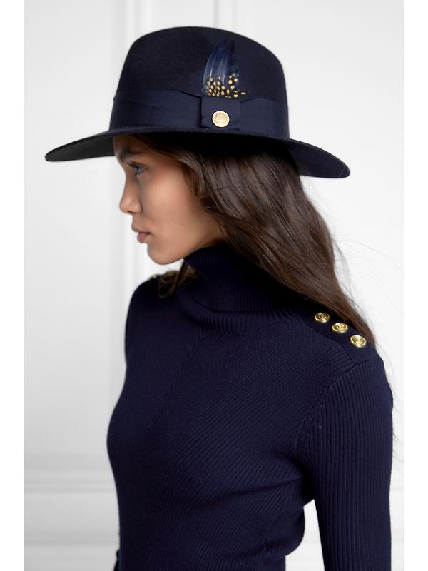 Holland Cooper Trilby Hat Spot Feather - Ink Navy Image 3