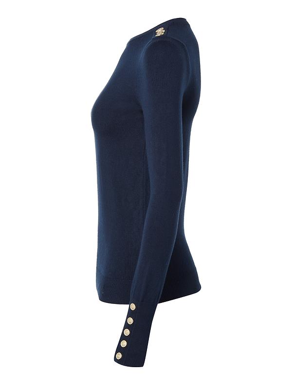 Holland Cooper Women's Buttoned Knit Crew Neck - Ink Navy Image 2