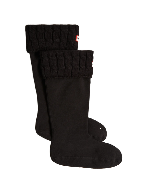 Product image of Hunter Recycled 6 Stitch Cable Cuff Tall Boot Socks - Black
