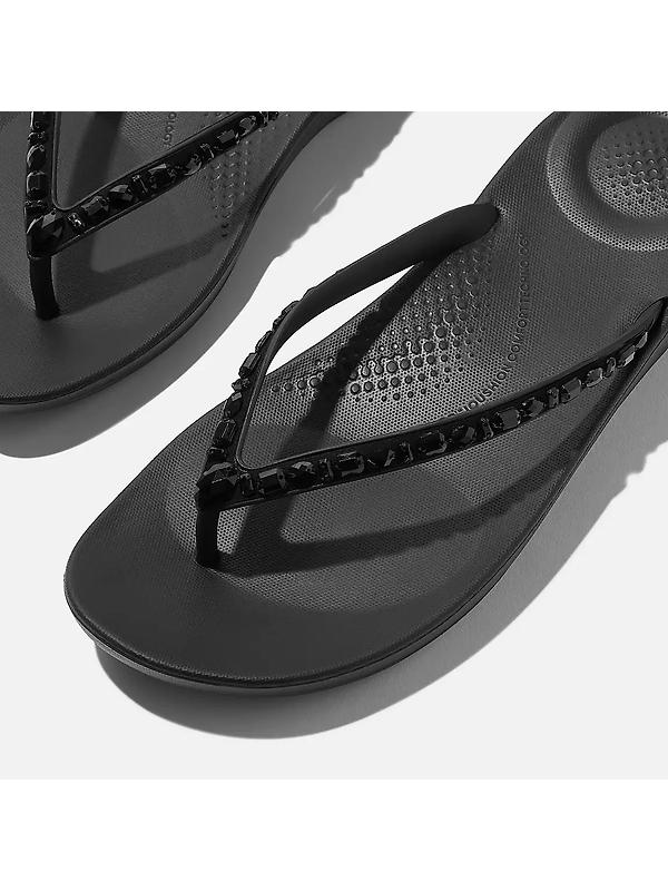 FitFlop Women's IQUSHION Multi-Crystal Ergonomic Flip-Flops - All Black Image 3