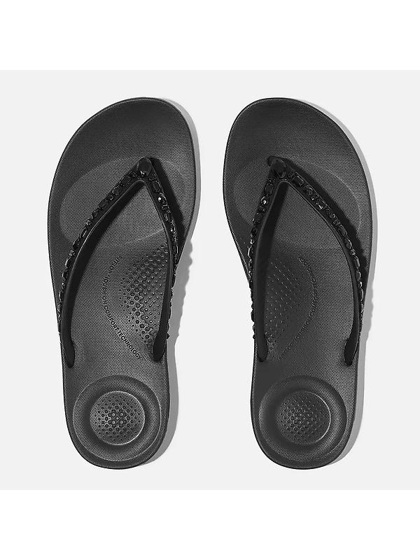 FitFlop Women's IQUSHION Multi-Crystal Ergonomic Flip-Flops - All Black Image 4