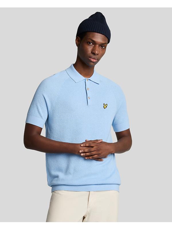 Lyle & Scott Men's Linen Blend Knitted Polo Shirt - Light Blue Image 2