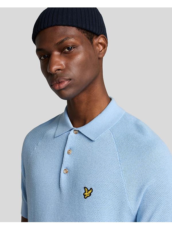 Lyle & Scott Men's Linen Blend Knitted Polo Shirt - Light Blue Image 5