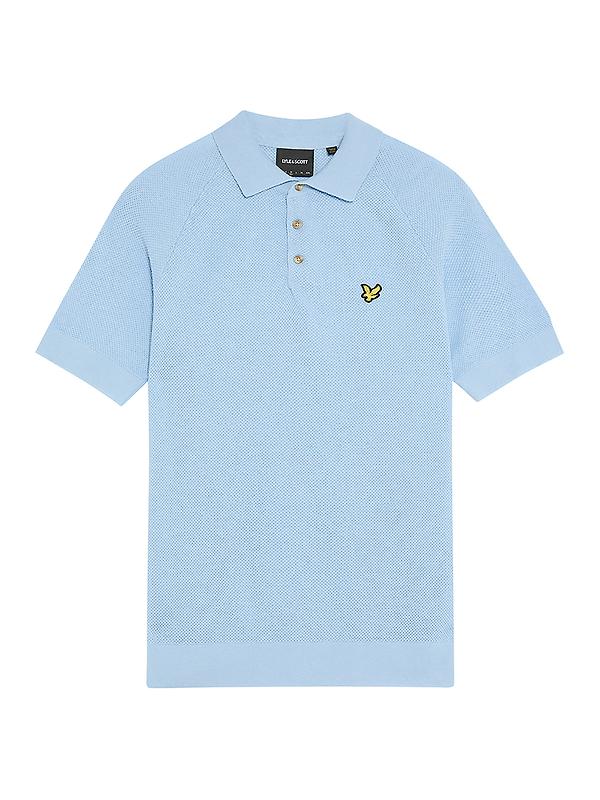 Lyle & Scott Men's Linen Blend Knitted Polo Shirt - Light Blue Image 1
