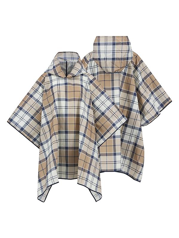 Barbour Women's Portree Tartan Poncho - Hessian/Navy Tartan Image 2