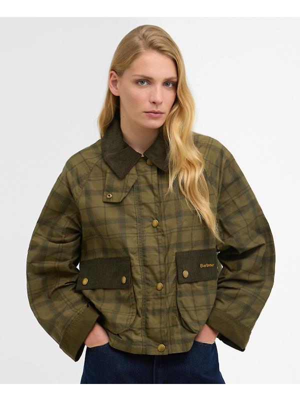 Barbour Women's Tartan Cropped Beadnell Casual Jacket - Dusky Green Tartan/Highland Image 2