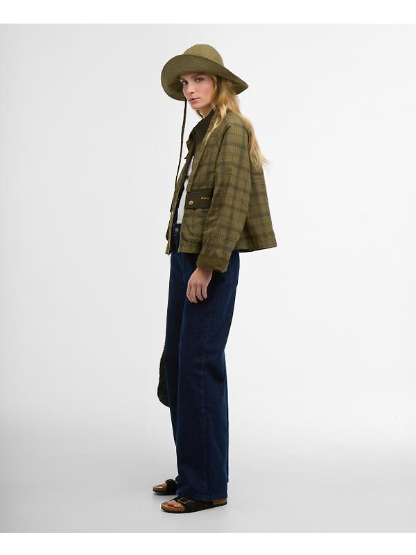 Barbour Women's Tartan Cropped Beadnell Casual Jacket - Dusky Green Tartan/Highland Image 3