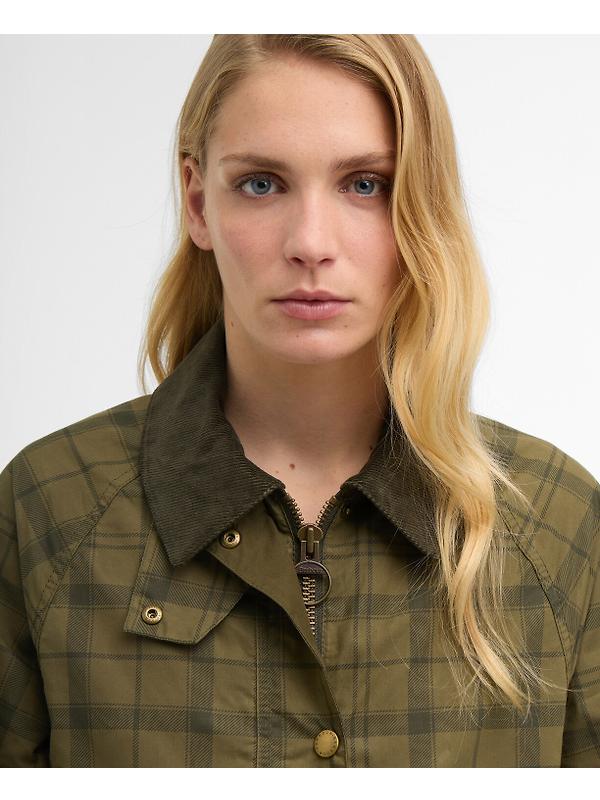 Barbour Women's Tartan Cropped Beadnell Casual Jacket - Dusky Green Tartan/Highland Image 5