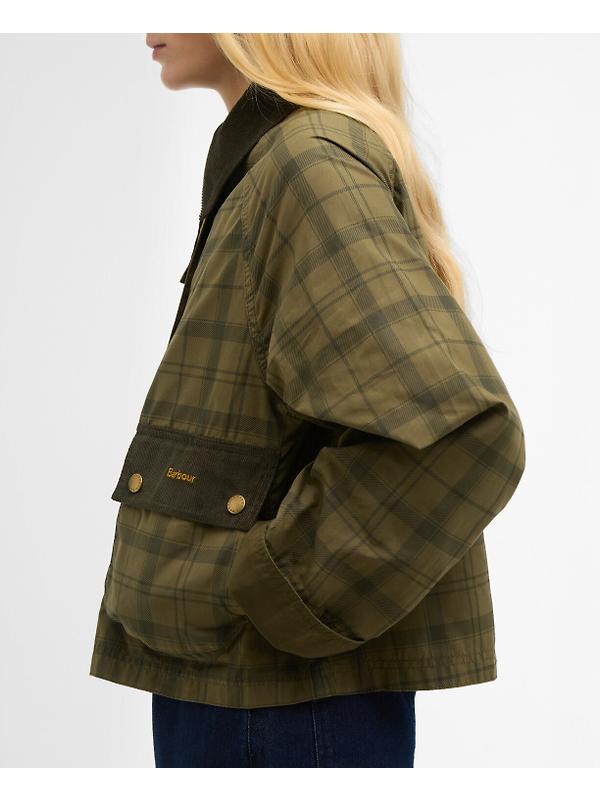 Barbour Women's Tartan Cropped Beadnell Casual Jacket - Dusky Green Tartan/Highland Image 6