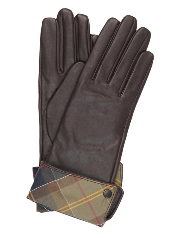 Barbour Women's Lady Jane Leather Gloves - Choc/Classic Product Image