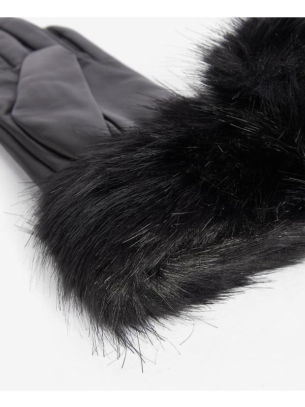 Barbour Women's Fur Trimmed Leather Gloves - Black Image 2