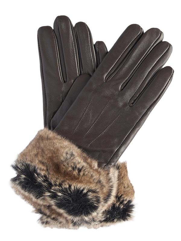 Product image of Barbour Women's Fur Trimmed Leather Gloves - Dark Brown