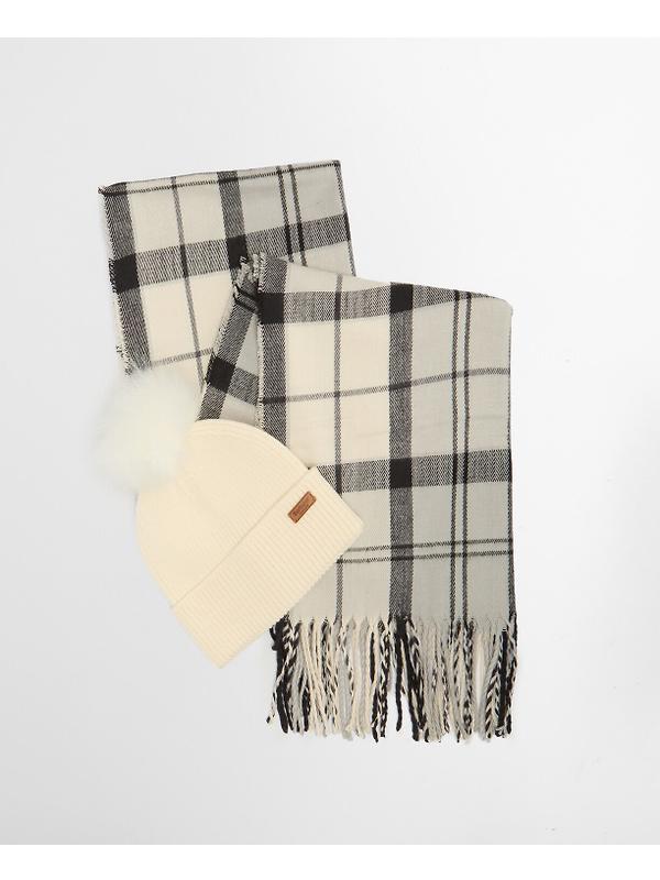 Barbour Women's Dover Pom Beanie & Hailes Scarf Gift Set - Monochrome Tartan Image 2