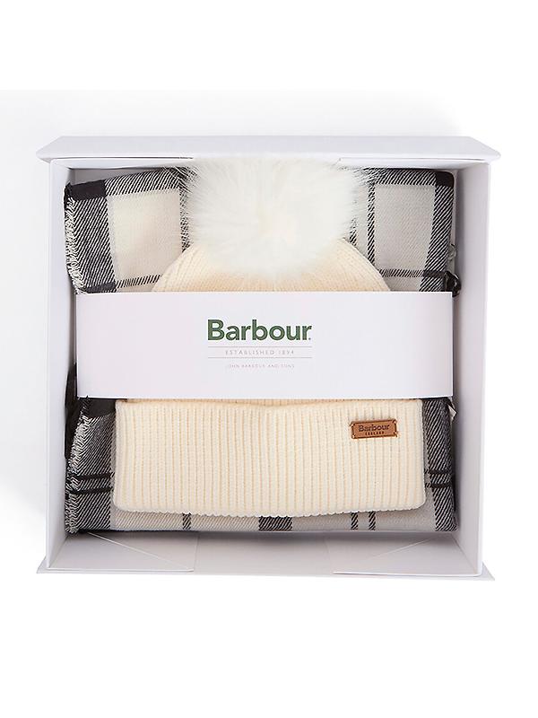 Barbour Women's Dover Pom Beanie & Hailes Scarf Gift Set - Monochrome Tartan Image 1