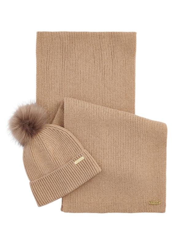 Product image of Barbour International Women's Mallory Beanie & Scarf Gift Set - Light Trench