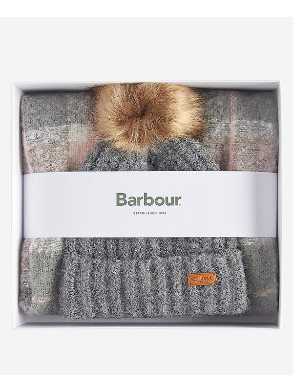 Barbour Women's Saltburn Beanie & Tartan Scarf Gift Set - Grey Rose Image 2
