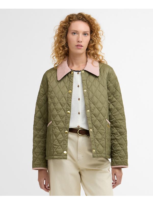 Barbour Women's Icons Cropped Liddesdale Quilted Jacket - Bleached Olive/Ancient/Gardenia Image 2
