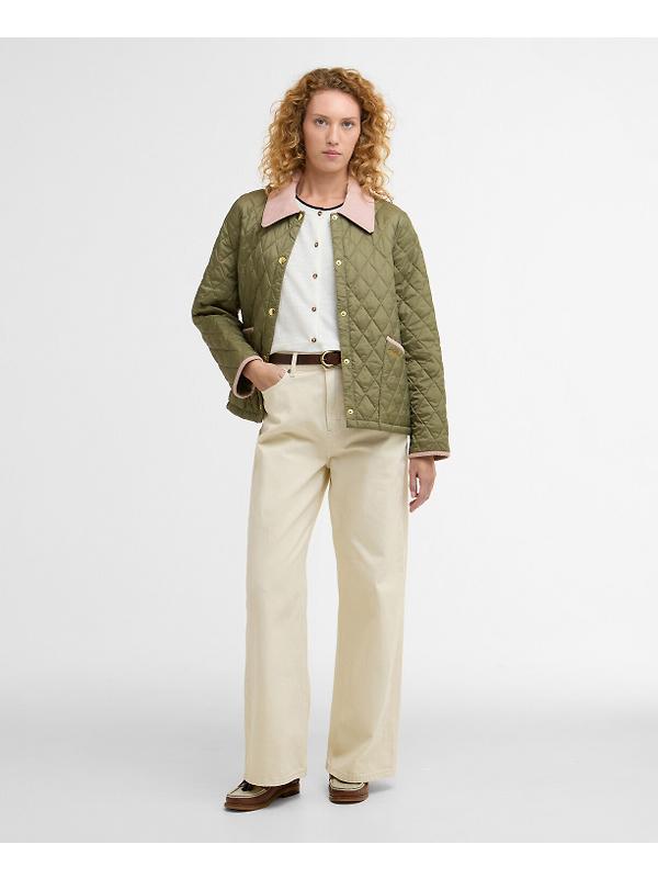 Barbour Women's Icons Cropped Liddesdale Quilted Jacket - Bleached Olive/Ancient/Gardenia Image 3