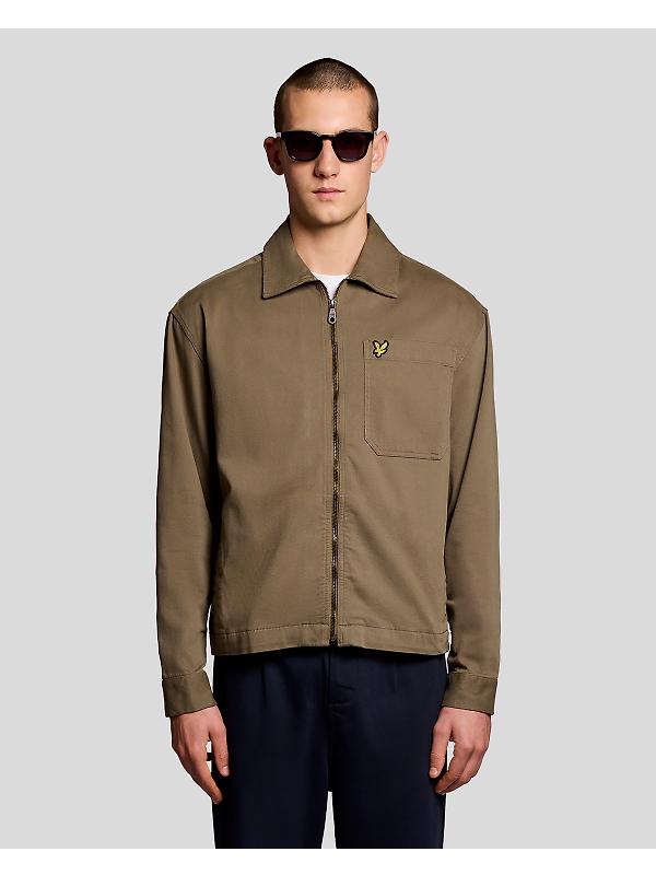 Lyle & Scott Men's Enzyme Wash Zip Through Overshirt - Khaki Ash Image 2