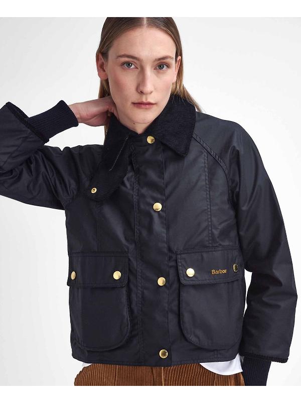 Barbour Women's Cropped Beadnell Wax Jacket - Black/Classic Image 6