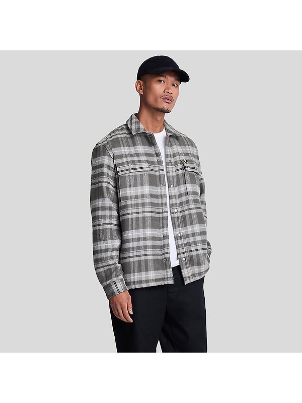 Lyle & Scott Men's Brushed Tartan Overshirt - Warm Grey Image 2