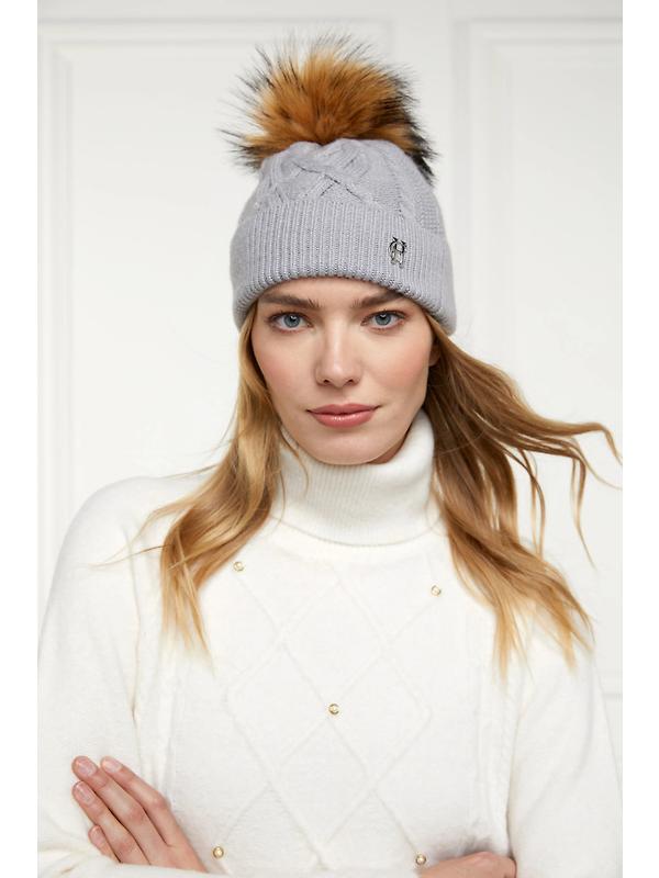 Holland Cooper Cortina Beanie Bobble Hat - Soft Grey Image 4
