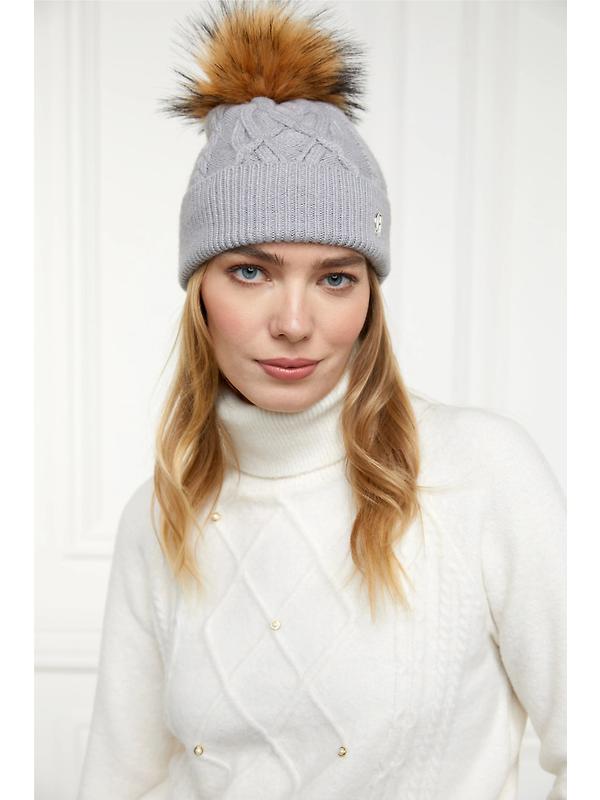 Holland Cooper Cortina Beanie Bobble Hat - Soft Grey Image 3