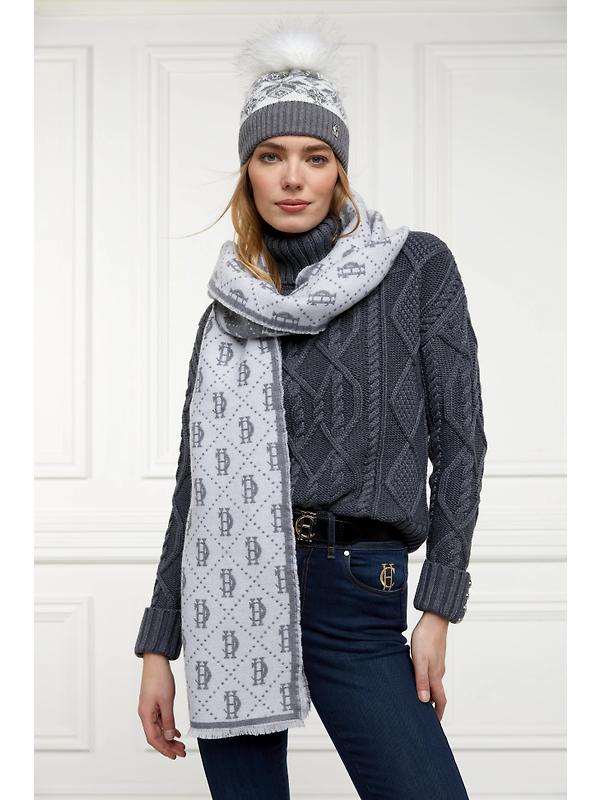 Holland Cooper Beatrice Beanie Bobble Hat -  Grey Marl Cream Image 4
