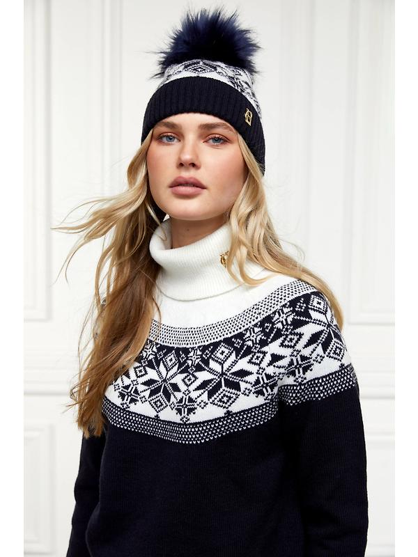 Holland Cooper Beatrice Beanie Bobble Hat - Ink Navy Cream Image 4