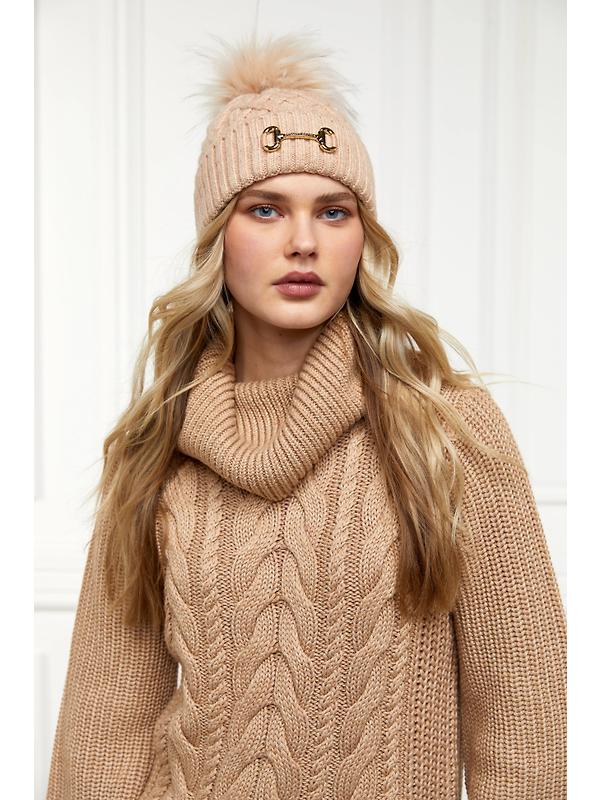 Holland Cooper Horsebit Beanie Bobble Hat - Camel Image 4