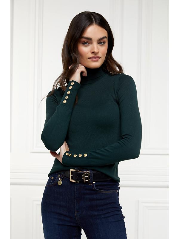 Holland Cooper Women's Buttoned Knit Roll Neck - Deep Emerald Image 3