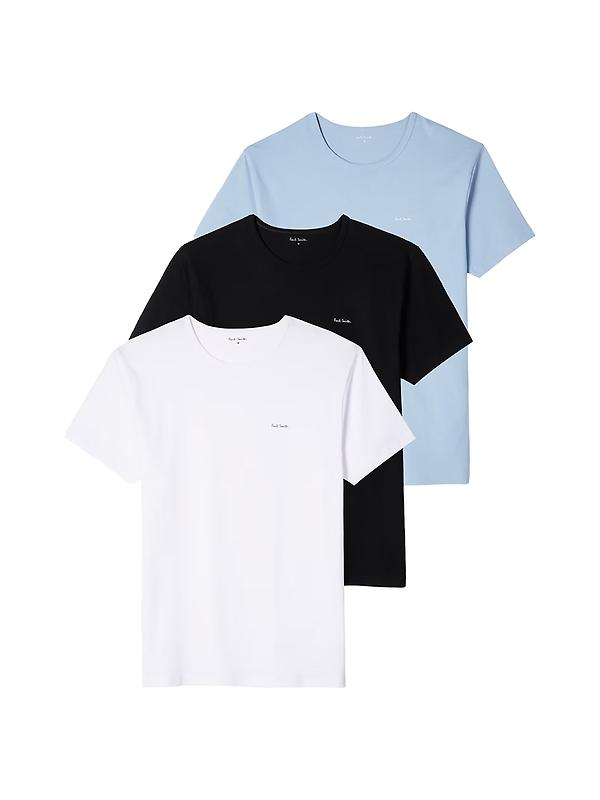 Paul Smith Men's Organic Cotton Logo 3 Pack Lounge T-Shirts - White/Sky Blue/Black Image 1