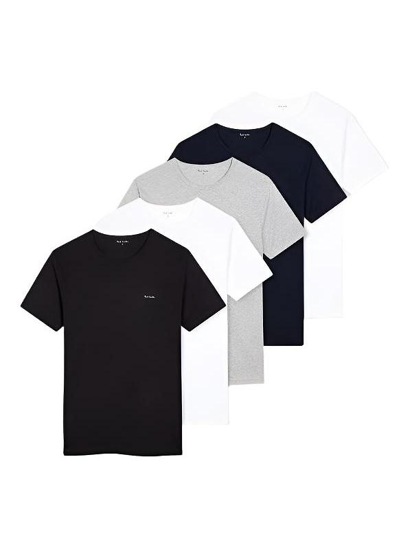 Product image of Paul Smith Men's Organic Cotton Logo 5 Pack Lounge T-Shirts - Mixed
