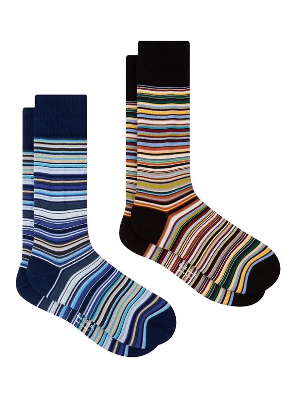 Product image of Paul Smith Men's Signature Stripe Socks - 2 Pack - Black & Navy - One Size