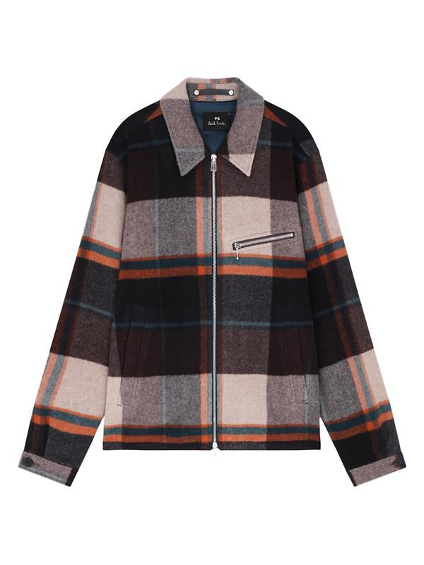 Product image of Paul Smith Men's Wool-Blend Harrington Jacket - Ecru & Burgundy Check
