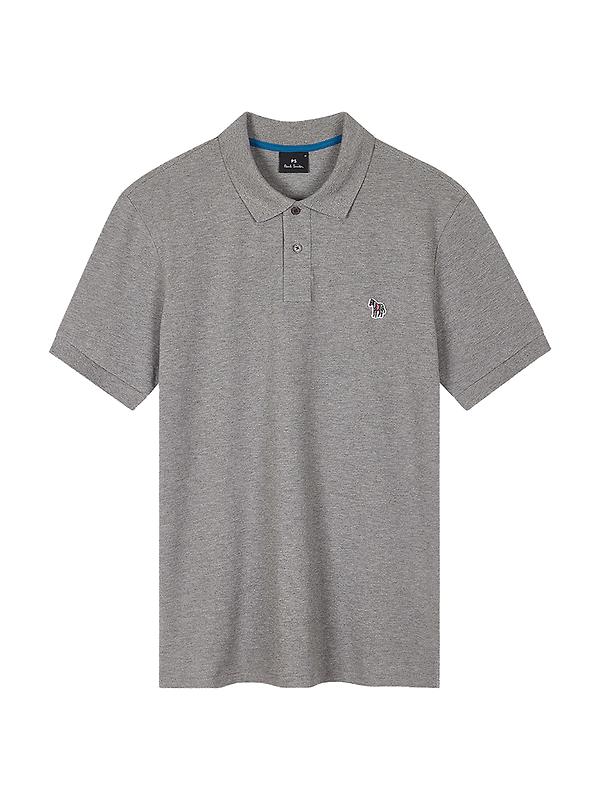 PS By Paul Smith Men's Cotton-Piqué Zebra Logo Polo Shirt - Grey Melange Image 1