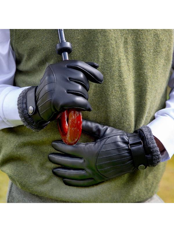 Dents Men’s Sherborne Touchscreen Wool Blend-Lined Leather Gloves - Black/Grey Image 3