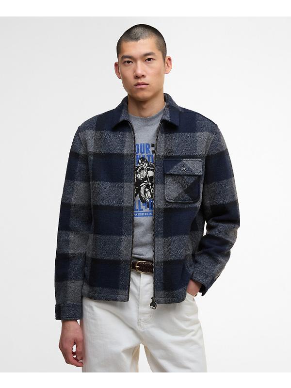 Barbour International Men's Hailwood Tartan Fleece Overshirt - Navy Image 2