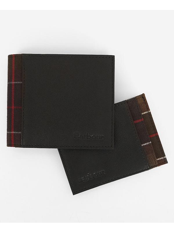 Barbour Leather Wallet & Card Holder Gift Set - Black/Classic Tartan Image 2