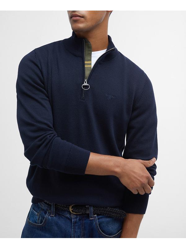 Barbour Men's Cotton Half Zip Jumper - Navy Image 6