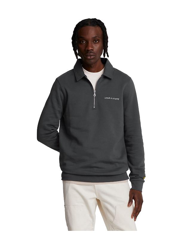 Product image of Lyle & Scott Men's Embroidered Collared 1/4 Zip Jumper - Gunmetal/Cove